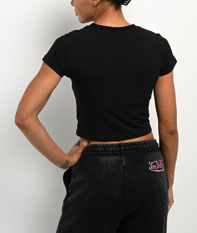 Von Dutch Chenille Black Crop T-Shirt - thumbnail 2