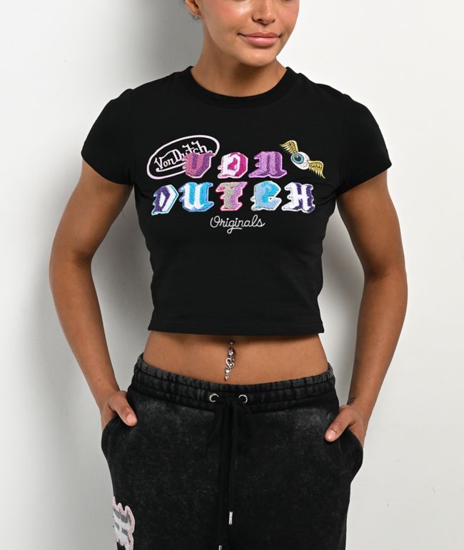 Von Dutch Chenille Black Crop T-Shirt