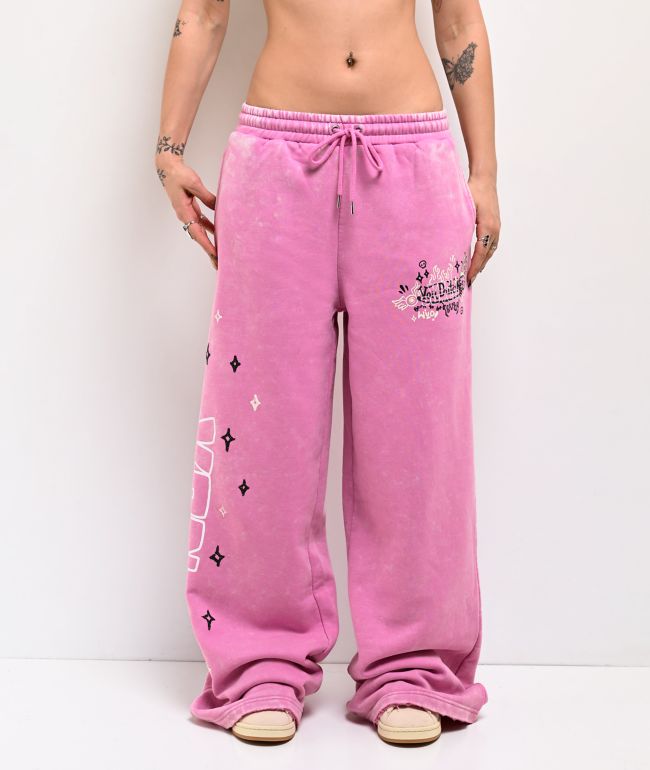 Von Dutch Cyclamen Pink Wash Wide Leg Sweatpants