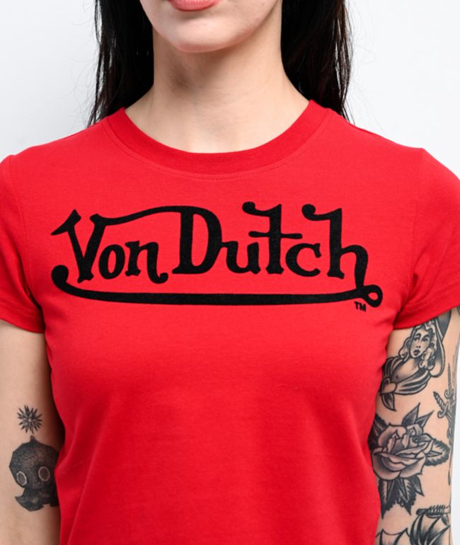 Von Dutch Flocked Logo Salsa Crop T-Shirt - thumbnail 3