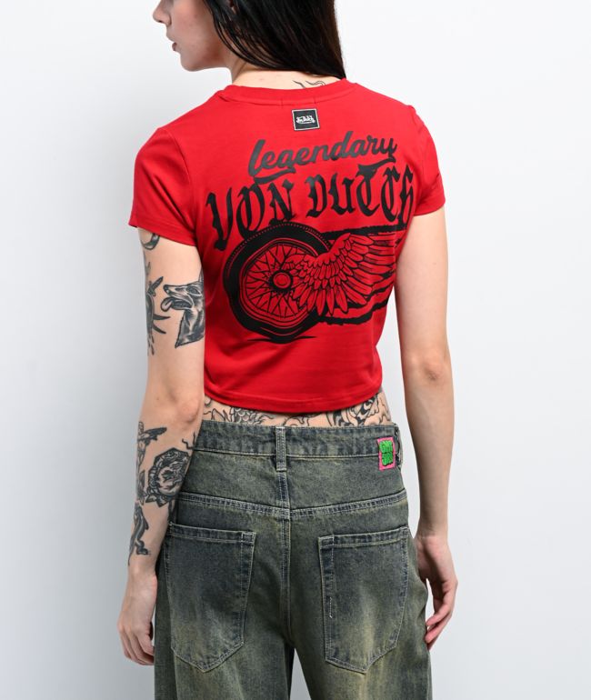 Von Dutch Flocked Logo Salsa Crop T-Shirt