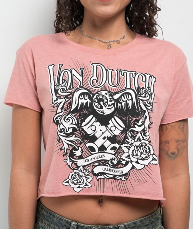 Von Dutch Flying Eye Pink Crop T-Shirt - thumbnail 3