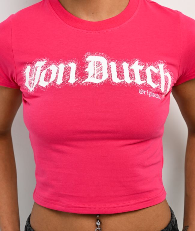 Von Dutch Hot Pink Crop T-Shirt - thumbnail 3