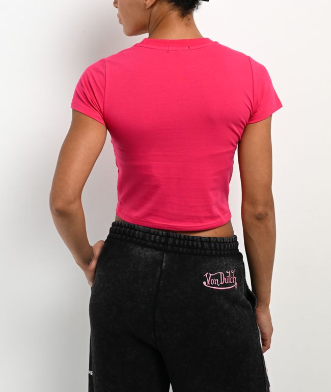 Von Dutch Hot Pink Crop T-Shirt - thumbnail 2