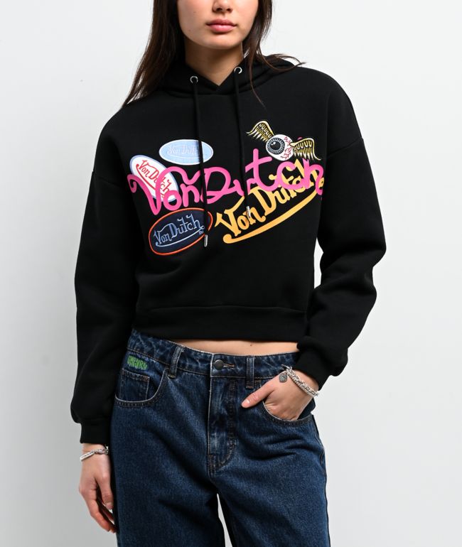 Von Dutch Patch Art Black Crop Hoodie