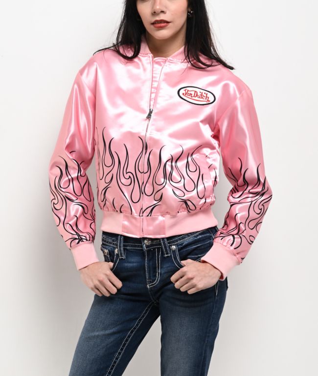Von Dutch Pink Satin Bomber Jacket - thumbnail 2