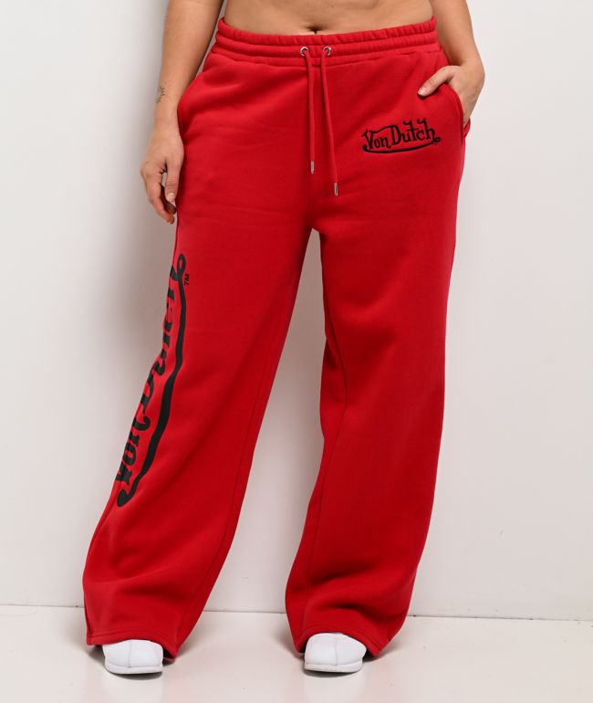 Von Dutch Red Wide Leg Sweatpants - thumbnail 3