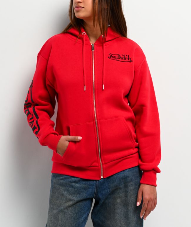 Von Dutch Red Zip Hoodie
