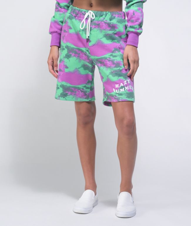 WeSC Marty Hazy Summer Green & Pink Tie Dye Sweat Shorts