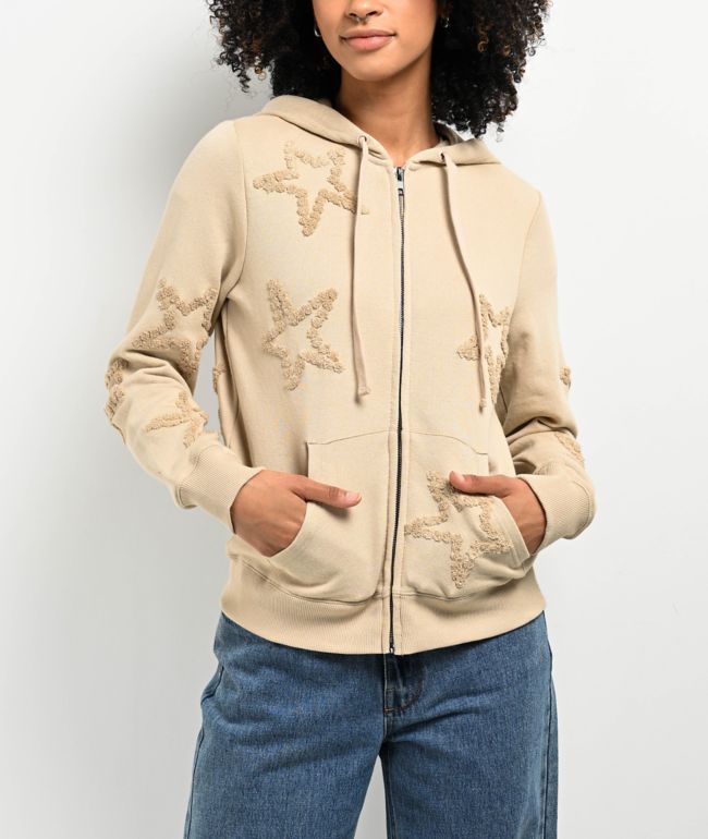 Weekend Millie Chenille Star Beige Zip Hoodie