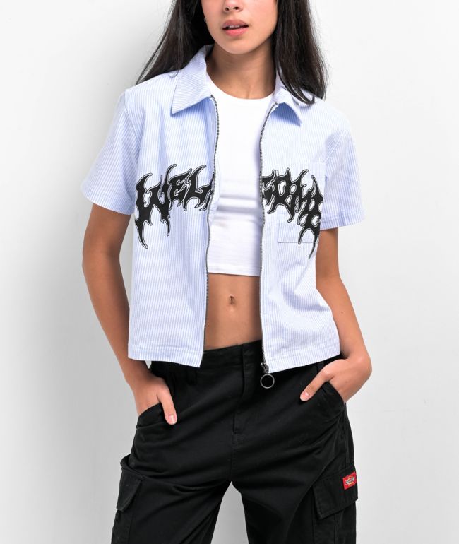 Welcome Barb Oxford Blue & White Short Sleeve Work Shirt