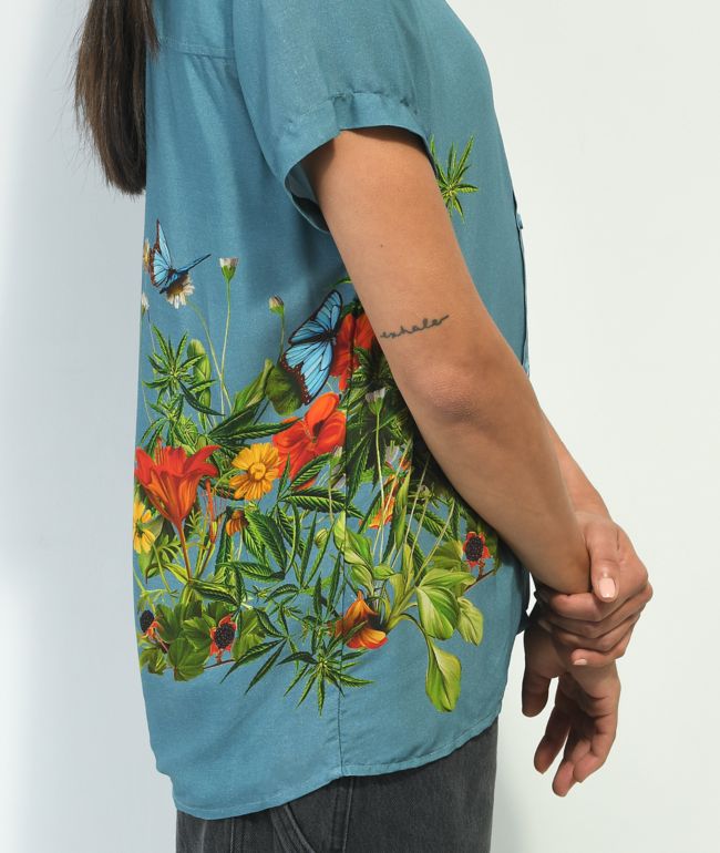 Your Highness Botanical Blue Short Sleeve Button Up Shirt - thumbnail 3