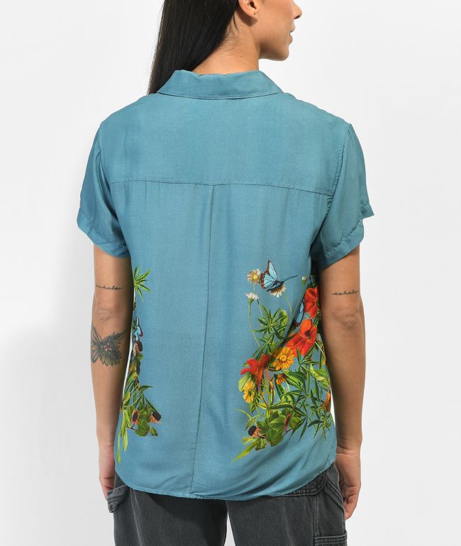 Your Highness Botanical Blue Short Sleeve Button Up Shirt - thumbnail 2