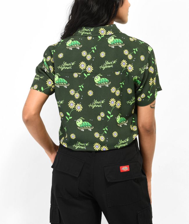 Your Highness Caterpillar Green Crop Button Up Shirt - thumbnail 2