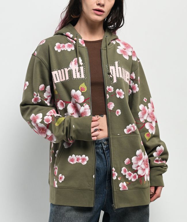 Your Highness Cherry Blossom Green Zip Hoodie