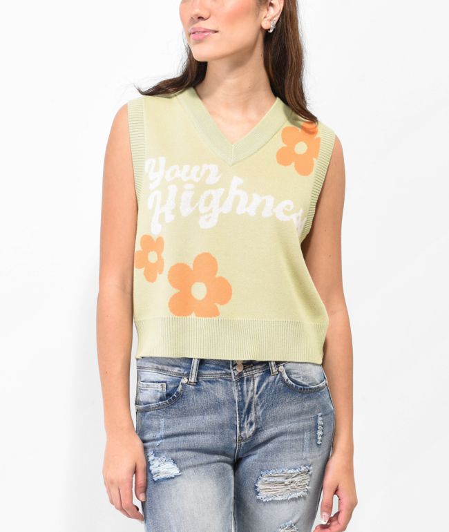 Your Highness Freefall Green Crop Sweater Vest - thumbnail 3