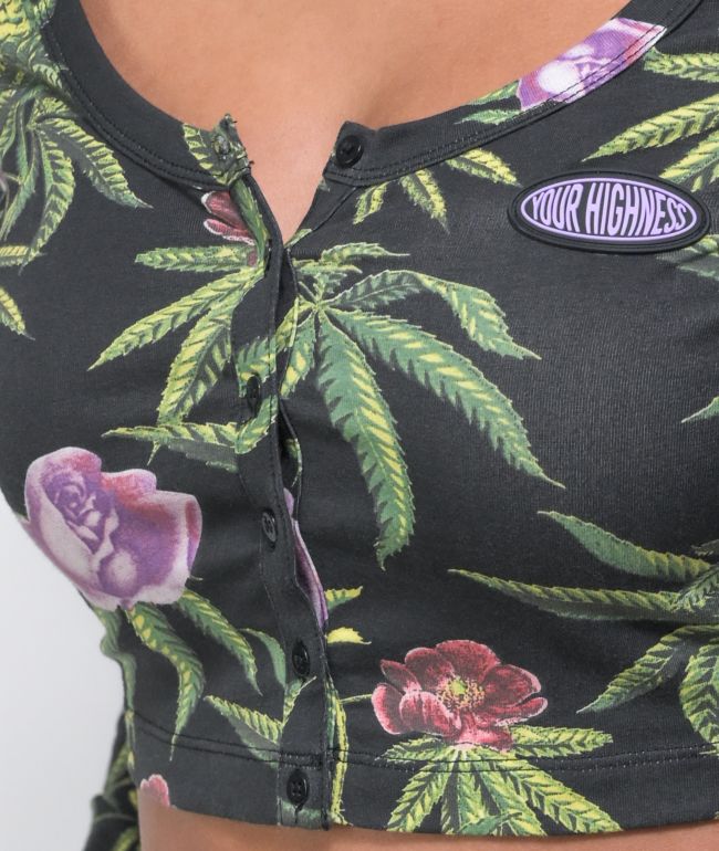 Your Highness Green Dream Black Long Sleeve Crop Top - thumbnail 3
