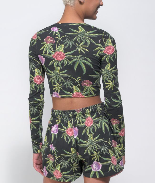 Your Highness Green Dream Black Long Sleeve Crop Top - thumbnail 2