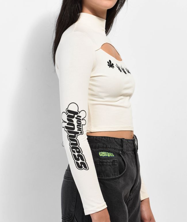 Your Highness Plant Network Off White Long Sleeve Crop Top - thumbnail 3