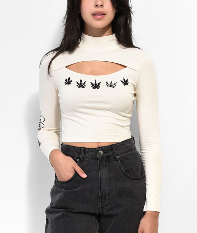 Your Highness Plant Network Off White Long Sleeve Crop Top
