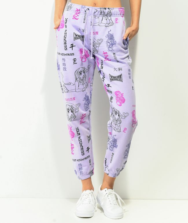 Your Highness Puff Puff AOP Purple Sweatpants