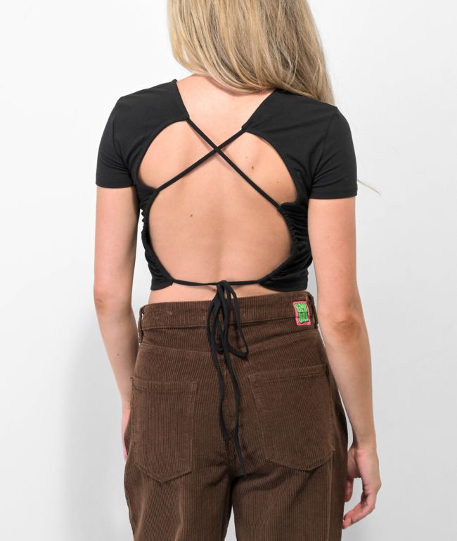 Your Highness Widow Black Lace Up Crop T-Shirt - thumbnail 2