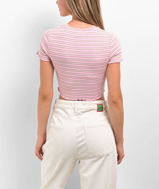 Zine Angie Pink Stripe Crop T-Shirt - thumbnail 2