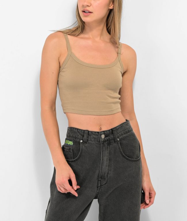 Zine Baby Rib Khaki Crop Tank Top