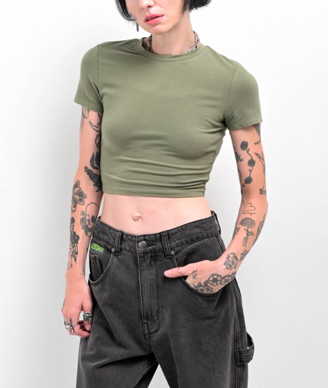 Zine Brianna Green Buckle Crop T-Shirt