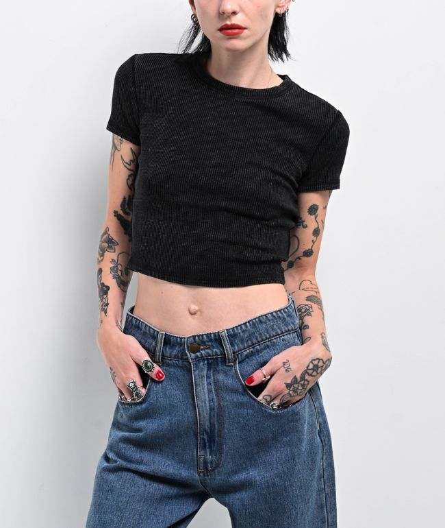 Zine Carmina Caviar Mineral Wash Thermal Crop T-Shirt
