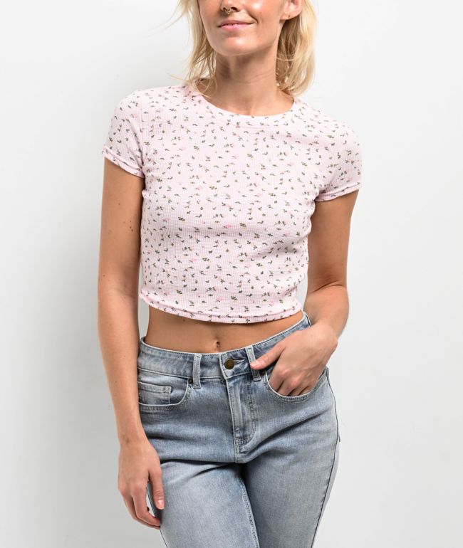 Zine Carmina Ditsy Floral Ballerina Pink Thermal Crop T-Shirt