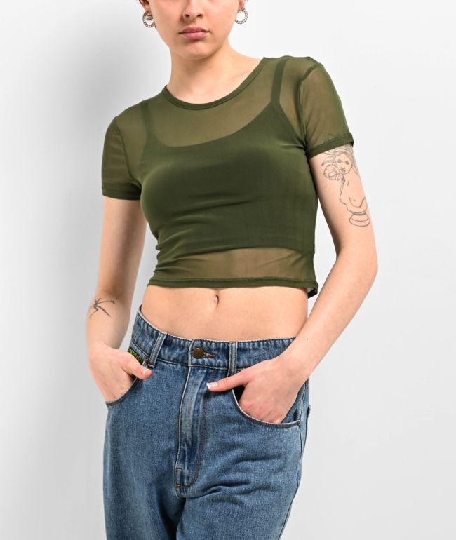 Zine Cashie Green Mesh Crop T-Shirt