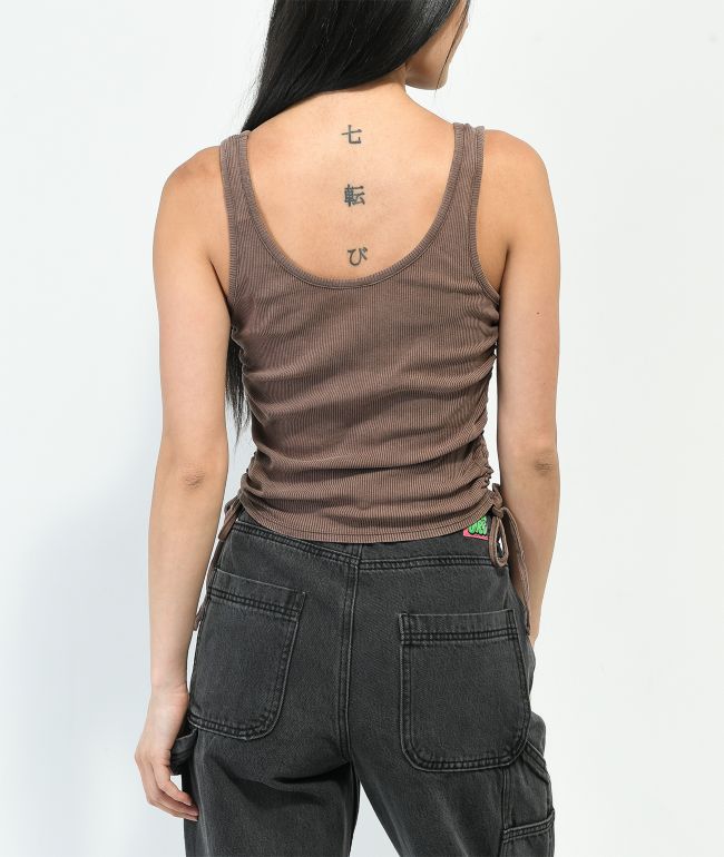 Zine Colbie Brown Ruched Side Tank Top - thumbnail 2