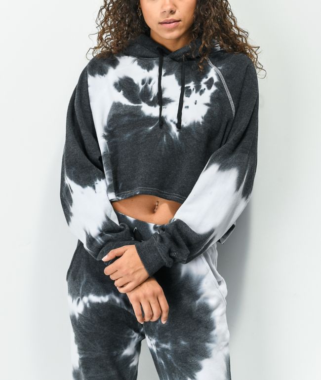 Zine Ellis Black & White Tie Dye Crop Hoodie