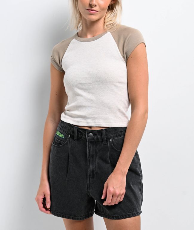 Zine Pammie Oatmeal Heather Crop Raglan T-Shirt
