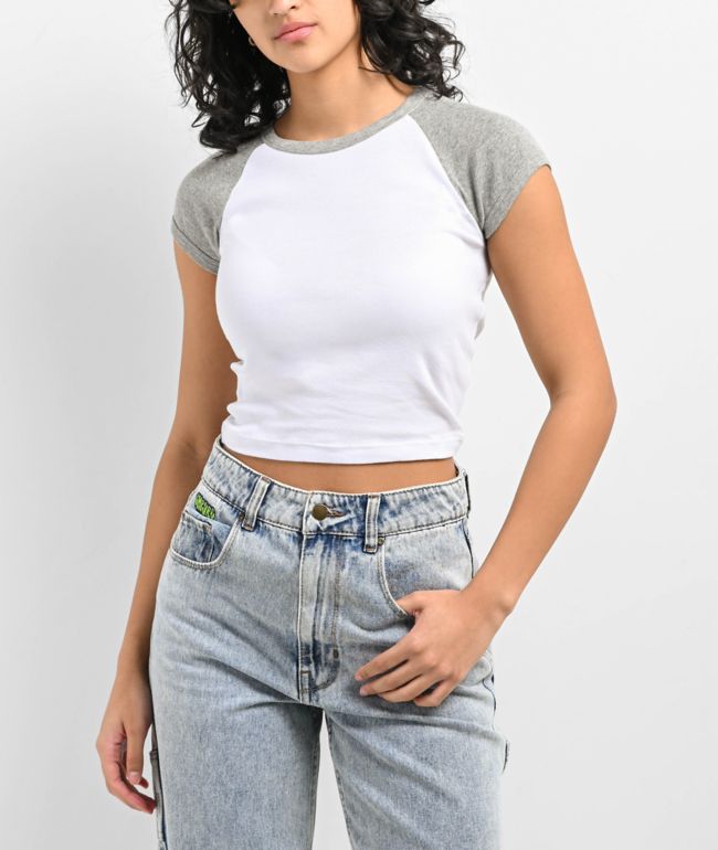 Zine Pammie White & Grey Raglan Crop T-Shirt