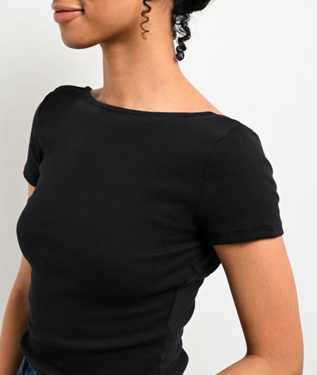 Zine Rita Black Open Back Crop T-Shirt - thumbnail 3