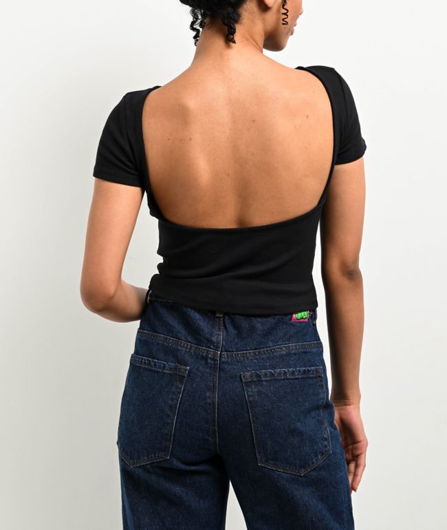 Zine Rita Black Open Back Crop T-Shirt - thumbnail 2