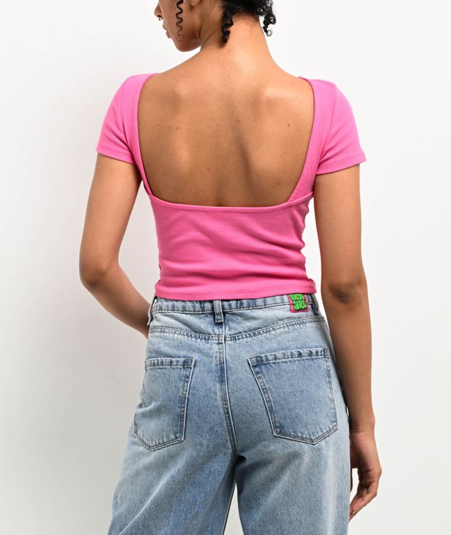 Zine Rita Pink Open Back Crop T-Shirt - thumbnail 2