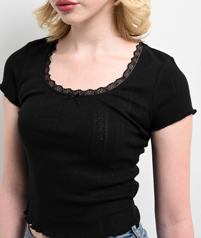 Zine Rosie Pointelle Black T-Shirt - thumbnail 3