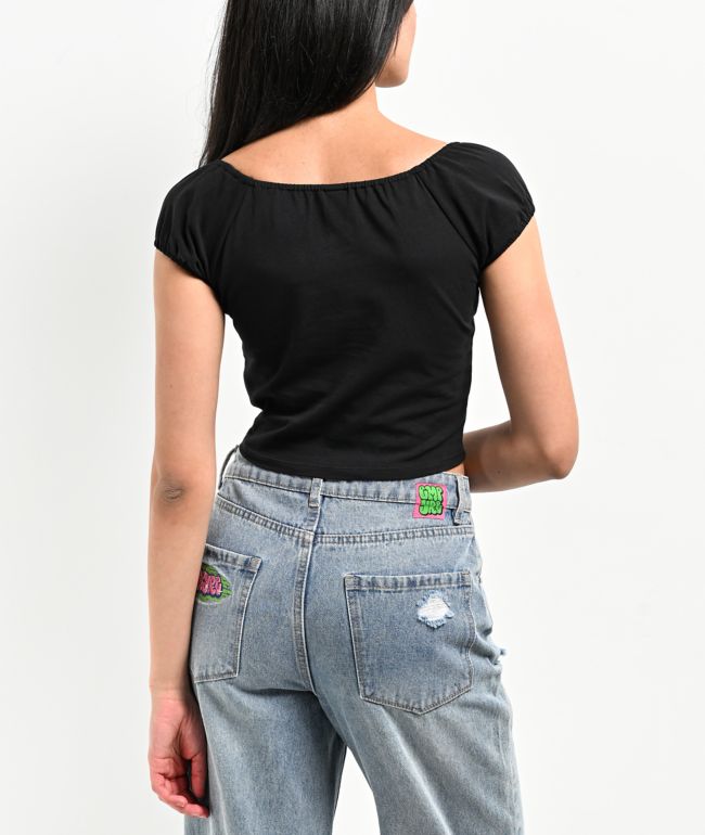 Zine Ruby Black Shirred Crop Top - thumbnail 2