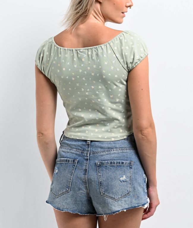 Zine Ruby Desert Sage Shirred Crop Top - thumbnail 2