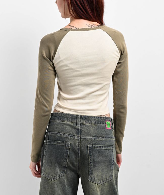Zine Sam Parchment Raglan Long Sleeve Crop T-Shirt - thumbnail 2