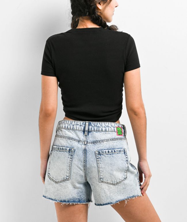Zine Sinah Black Side Cinch Crop T-Shirt - thumbnail 2