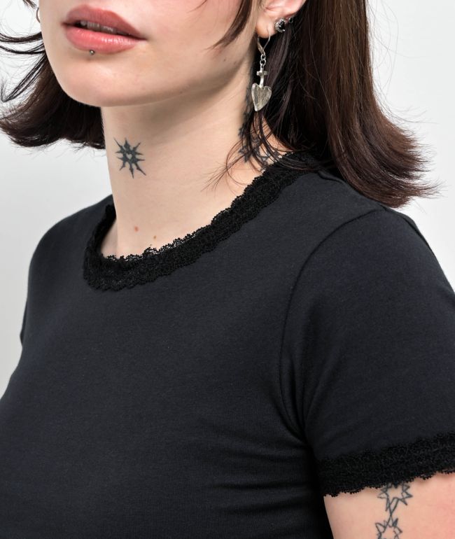 Zine Stacey Black Lettuce Crop T-Shirt - thumbnail 3