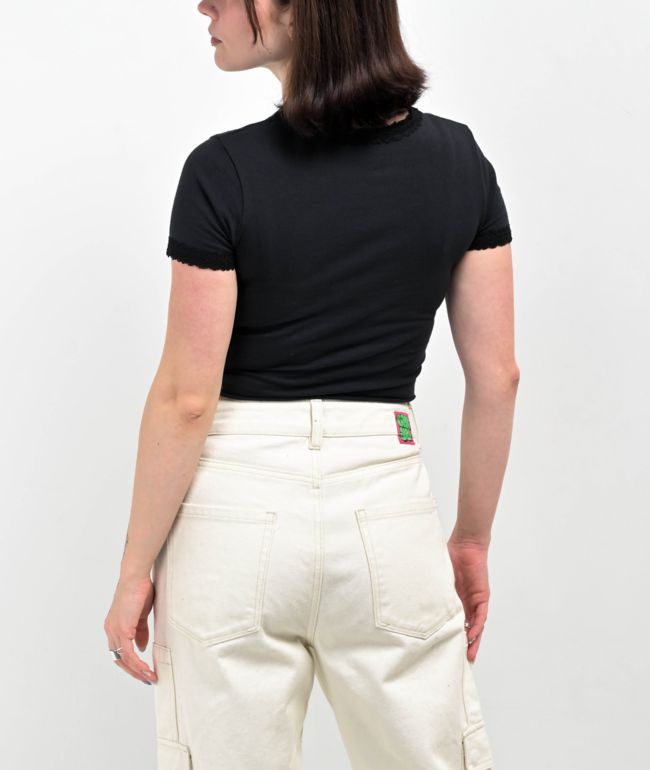 Zine Stacey Black Lettuce Crop T-Shirt - thumbnail 2