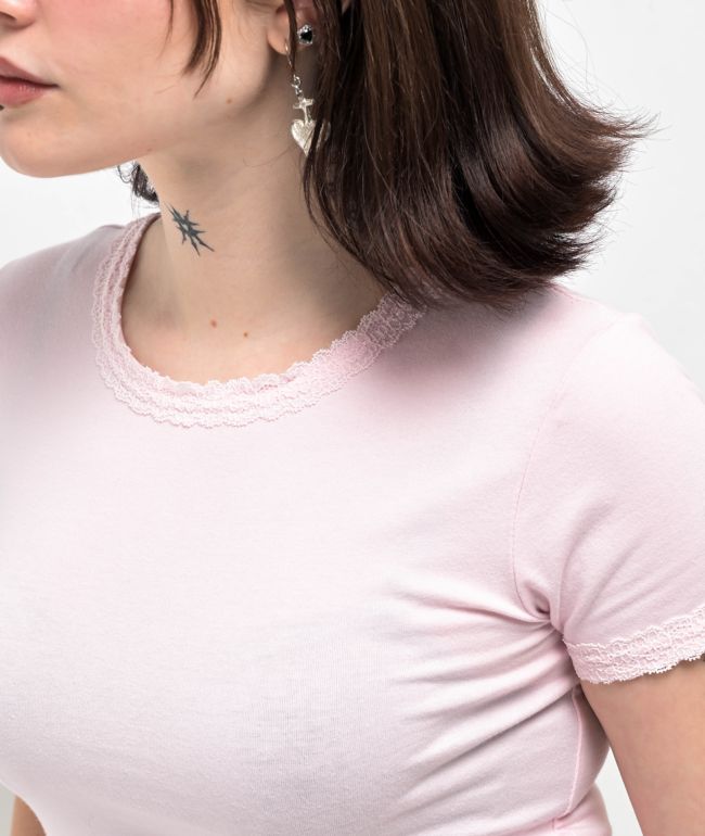Zine Stacey Pink Lettuce Crop T-Shirt - thumbnail 3