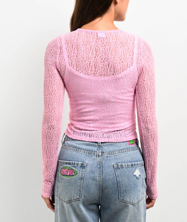 Zine Talia Pink Lace Long Sleeve Top - thumbnail 2