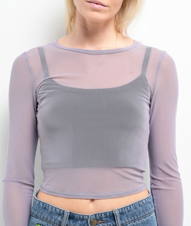 Zine Tashti Grey Long Sleeve Mesh Top - thumbnail 3
