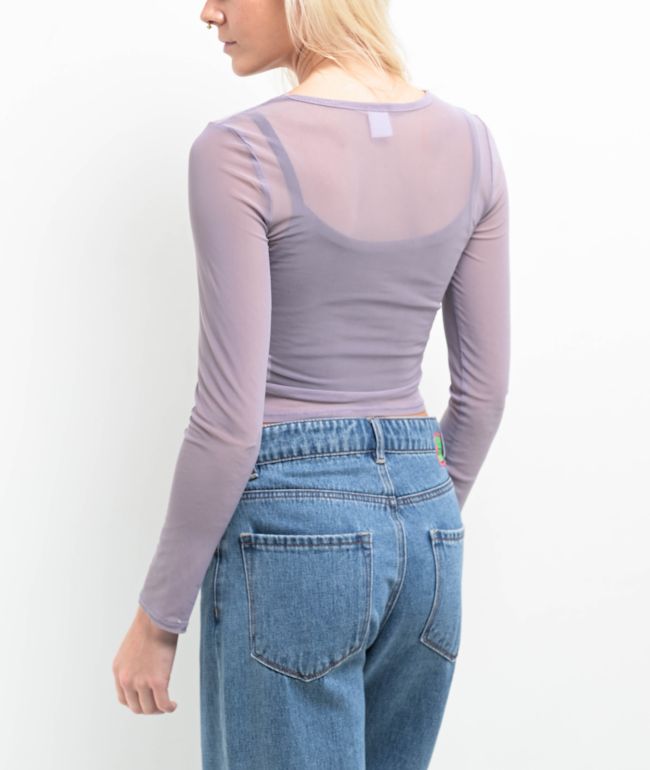 Zine Tashti Grey Long Sleeve Mesh Top - thumbnail 2